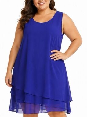 Ursula of Switzerland Royal Blue Layered Chiffon Plus Size Sleeveless Dress
